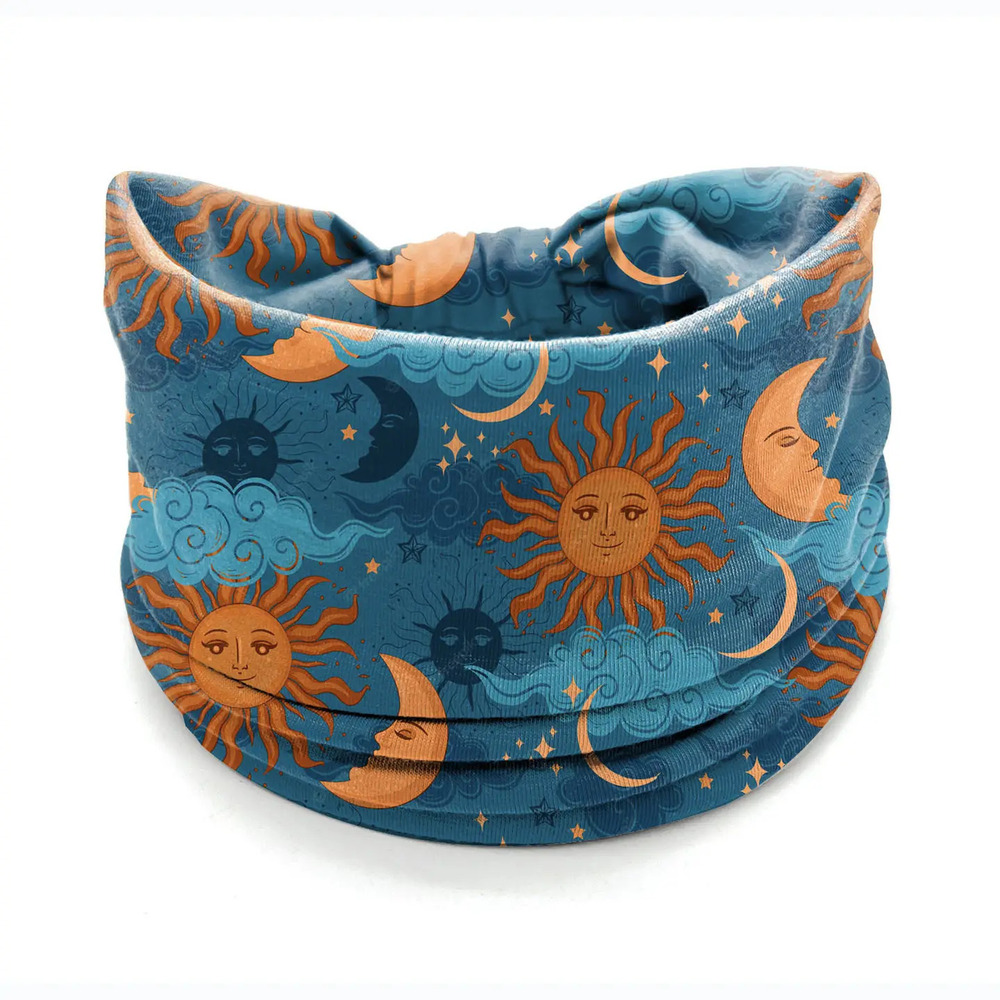 X45 Green Boho Sun & Moon Print Headband / Neck Gaiter | Green
